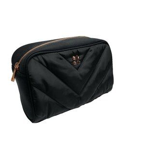 sweaty betty icon luxe travel cosmetic bag in black, quilted
